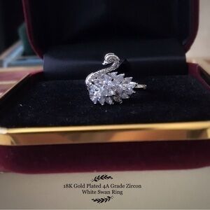 - 18K Gold Plated 4A Grade Zircon White Swan Ring